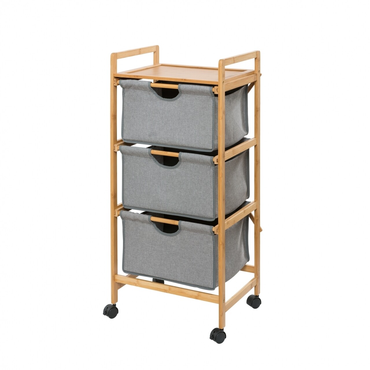 Suport etajat cu 3 sertare mobil Bahari, Wenko, 44 x 96 cm, bambus/poliester/bumbac, natur/gri - imagine 7